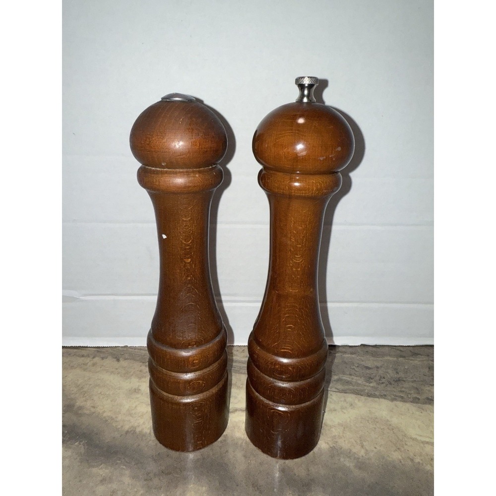 Vintage Wooden Salt & Pepper Grinder Set 10" Mid Century Modern Wood‎ Mills